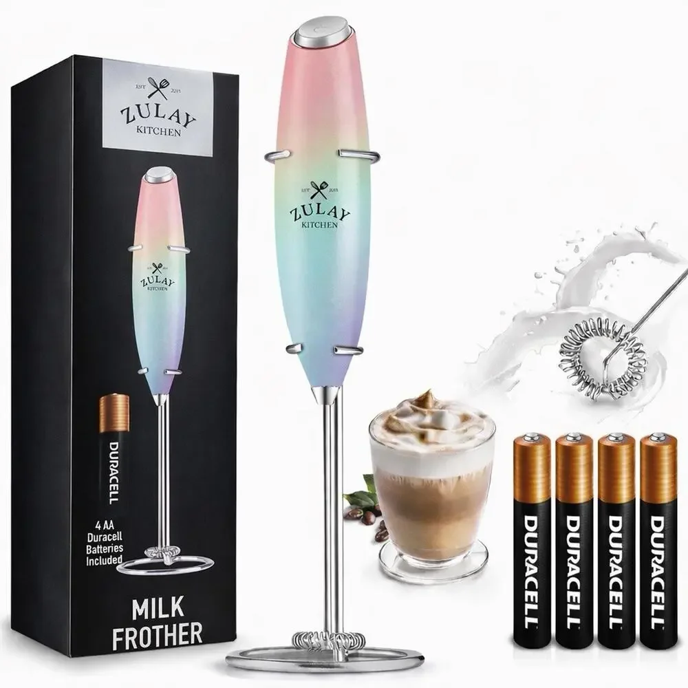 Zulay Kitchen Milk Frother Gradient PinkBlue Handheld Mixer NEW 4Duracell Batt